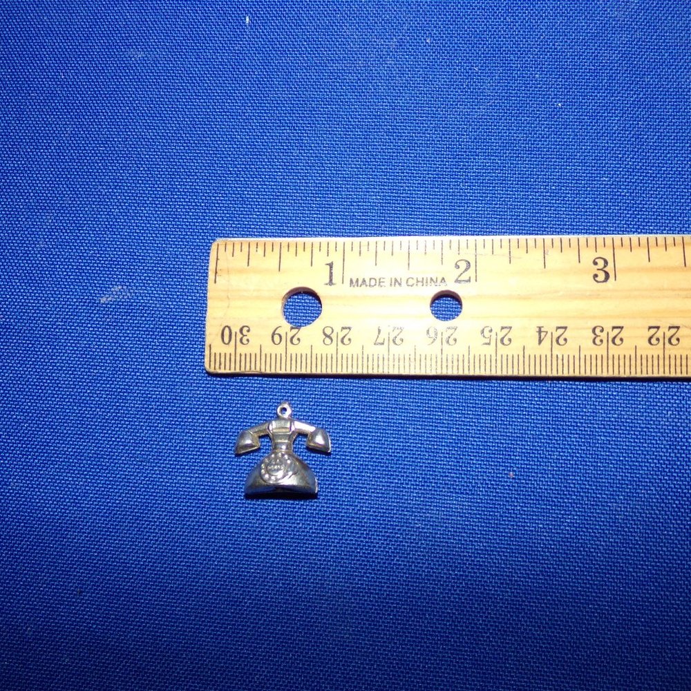 Vintage Original Silvertone Metal Rotary Dial Puffy Telephone Bracelet Charm